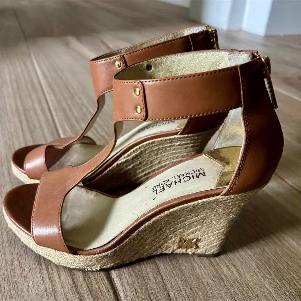 Michael Kors Women's Brown Wedge Espadrille Sandals Size 6M